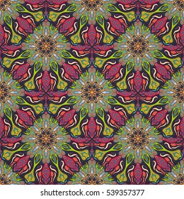 Ornate floral seamless texture, endless pattern with vintage mandala elements. Can be used for wallpaper, pattern fills, web page background, surface textures.Islam, Arabic, Indian, ottoman motifs.