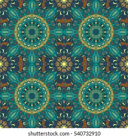 Ornate floral seamless texture, endless pattern with vintage mandala elements. Can be used for wallpaper, pattern fills, web page background, surface textures.Islam, Arabic, Indian, ottoman motifs.
