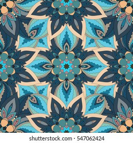 Ornate floral seamless texture, endless pattern with vintage mandala elements. Can be used for wallpaper, pattern fills, web page background, surface textures.Islam, Arabic, Indian, ottoman motifs.