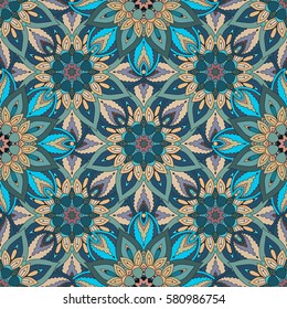 Ornate floral seamless texture, endless pattern with vintage mandala elements. Can be used for wallpaper, pattern fills, web page background, surface textures.Islam, Arabic, Indian, ottoman motifs.