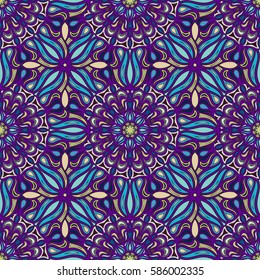 Ornate floral seamless texture, endless pattern with vintage mandala elements. Can be used for wallpaper, pattern fills, web page background, surface textures.Islam, Arabic, Indian, ottoman motifs.