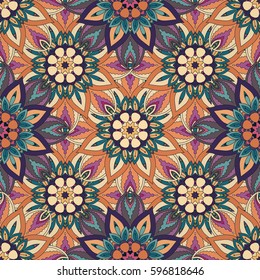 Ornate floral seamless texture, endless pattern with vintage mandala elements. Can be used for wallpaper, pattern fills, web page background, surface textures.Islam, Arabic, Indian, ottoman motifs.