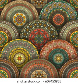 Ornate textura sin fisuras florales, interminable patrón con elementos de mandala vintage. Se puede utilizar para papel tapiz, rellenos de patrones, fondo de página web, texturas superficiales.Islam, árabe, indio, motivos otomanos.