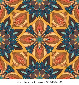 Ornate floral seamless texture, endless pattern with vintage mandala elements. Can be used for wallpaper, pattern fills, web page background, surface textures.Islam, Arabic, Indian, ottoman motifs.