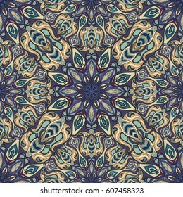 Ornate floral seamless texture, endless pattern with vintage mandala elements. Can be used for wallpaper, pattern fills, web page background, surface textures.Islam, Arabic, Indian, ottoman motifs.