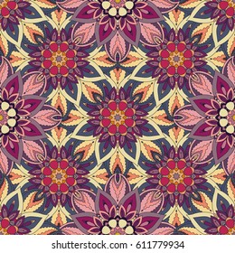 Ornate floral seamless texture, endless pattern with vintage mandala elements. Can be used for wallpaper, pattern fills, web page background, surface textures.Islam, Arabic, Indian, ottoman motifs.