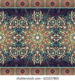 Ornate floral seamless texture, endless pattern with vintage mandala elements. Can be used for wallpaper, pattern fills, web page background, surface textures.Islam, Arabic, Indian, ottoman motifs.