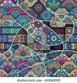Ornate floral seamless texture, endless pattern with vintage mandala elements. Can be used for wallpaper, pattern fills, web page background, surface textures.Islam, Arabic, Indian, ottoman motifs.