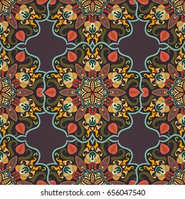 Ornate floral seamless texture, endless pattern with vintage mandala elements. Can be used for wallpaper, pattern fills, web page background, surface textures.Islam, Arabic, Indian, ottoman motifs.