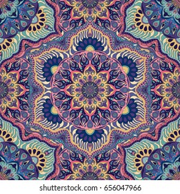 Ornate floral seamless texture, endless pattern with vintage mandala elements. Can be used for wallpaper, pattern fills, web page background, surface textures.Islam, Arabic, Indian, ottoman motifs.
