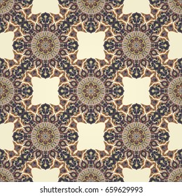 Ornate floral seamless texture, endless pattern with vintage mandala elements. Can be used for wallpaper, pattern fills, web page background, surface textures.Islam, Arabic, Indian, ottoman motifs.