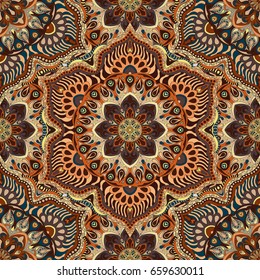 Ornate floral seamless texture, endless pattern with vintage mandala elements. Can be used for wallpaper, pattern fills, web page background, surface textures.Islam, Arabic, Indian, ottoman motifs.