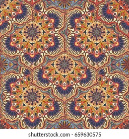 Ornate floral seamless texture, endless pattern with vintage mandala elements. Can be used for wallpaper, pattern fills, web page background, surface textures.Islam, Arabic, Indian, ottoman motifs.