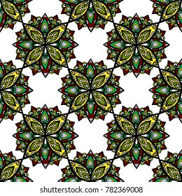 Ornate floral seamless texture, endless pattern with vintage mandala elements. Can be used for wallpaper, pattern fills, web page background, surface textures.Islam, Arabic, Indian, ottoman motifs.