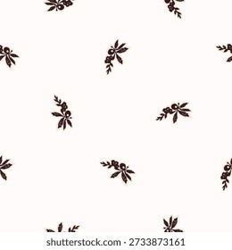 Ornate floral sprig seamless vector pattern. Hand drawn vintage style flower illustration for wallpaper. Decorative all over print. 