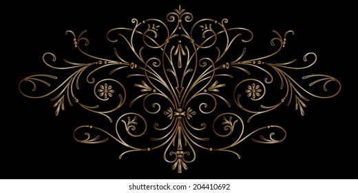 Ornate floral swirl on black background