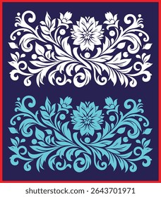Ornate Floral Vector Design in White and Cyan

