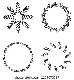Ornate floral wreath illustration set. Vector collection of delicate vector frame for wedding invitation. 