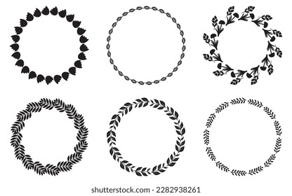 Ornate floral wreath illustration set. Vector collection of delicate vector frame for wedding invitation. 