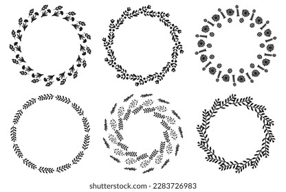 Ornate floral wreath illustration set. Vector collection of delicate vector frame for wedding invitation. 