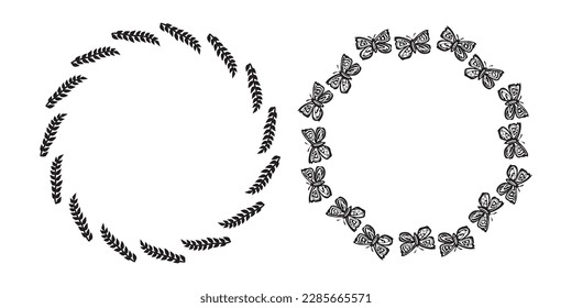 Ornate floral wreath illustration set. Vector collection of antique vector frame for botanical wedding invitation. 