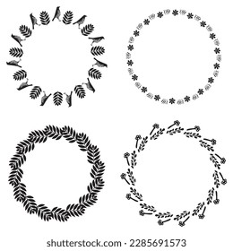Ornate floral wreath illustration set. Vector collection of delicate vector frame for wedding invitation. 