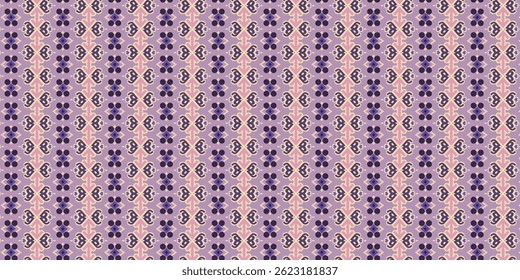 Padrão de vetor ornamentado com inspiração floral em violeta e bege