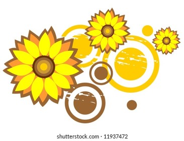 Ornate flowers and abstract grunge pattern  on a white background.
