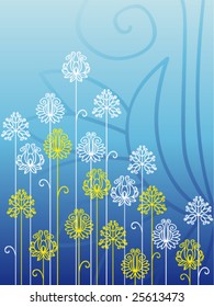 Ornate flowers on blue background