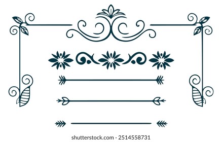 Ornate Frame with Arrows Vector. Floral Corner Vector Enhance your design 
projects with this ornate frame featuring elegant arrows. Perfect for 
invitations, greeting cards, and other creative works 