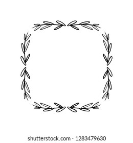 Ornate frame decor element with leaves. Detailed ink black outline rich ornament, EPS