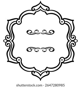 An ornate frame design element featuring a decorative border with flourishes and scroll details. Ideal for adding a vintage or elegant touch to your projects.