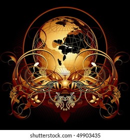 ornate frame with Earth globe