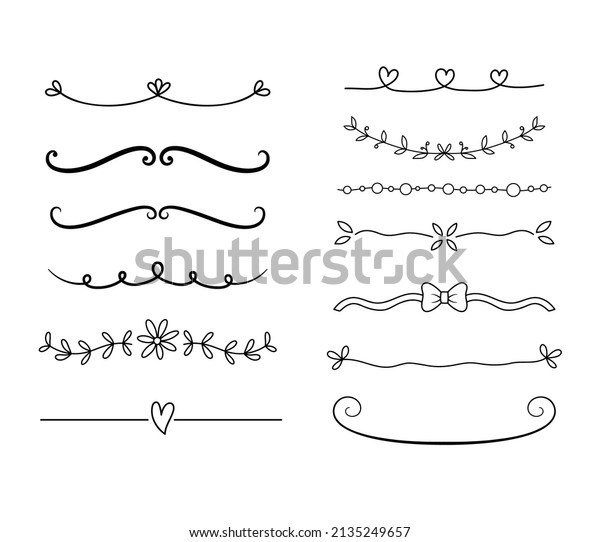 Ornate frame elements isolated on white. Line\
filigree decor. Ornament scroll swirls element. Simple cute text\
divider for wedding\
Invitation.