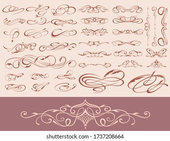 Ornate frame elements. Vintage and filigree decoration scroll swirls element. Vector Illustration