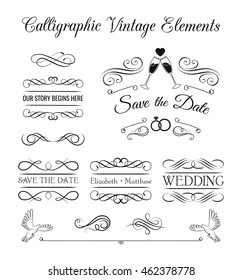 Ornate frame elements. Vintage filigree decoration. Filigree ornate frame element. Divider scroll swirl frame. Wedding invitation template. vintage hand draw decoration.