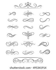 Ornate frame elements. Vintage and filigree decoration. Ornament frames and scroll swirls element. Filigree divider wedding Invitation. Calligraphic xmas curl and swirly line. christmas divider.