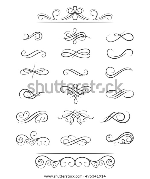 Ornate frame elements. Vintage and filigree\
decoration. Ornament frames and scroll swirls element. Filigree\
divider wedding Invitation. Calligraphic xmas curl and swirly line.\
christmas divider.
