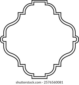 Ornate frame featuring a symmetrical, curved design with intricate lines. Perfect for decorative purposes, invitations, or artistic projects requiring an elegant border element