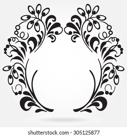 Ornate frame with floral elements isolated on white background. Template for invitation and greeting card. Vintage design. Vector illustration.