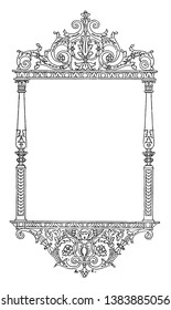 Ornate Frame tem uma face inferior deste padrão, vintage desenho de linha ou gravura ilustração.