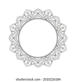 Ornate frame isolated on white background. Round floral ornament. Design for label, photo album,  greeting card or wedding invitation. Vector illustration