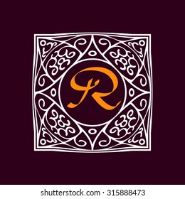 Ornate frame for monogram, logo or other symbol in arabesque style. The 'R' letter is replaceable.