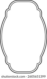 An ornate frame outline with smooth curves and symmetrical edges in a minimalist style. The decorative border design features a classic shape with clean lines and balanced proportions