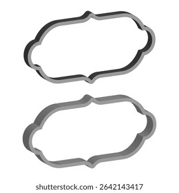 Ornate frame shape. Double border outline. Curved vector silhouette. Decorative label form.