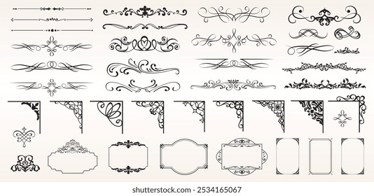 Ornate frames and border. Decorative scroll elements. Vintage ornamental frame, vector decorate.