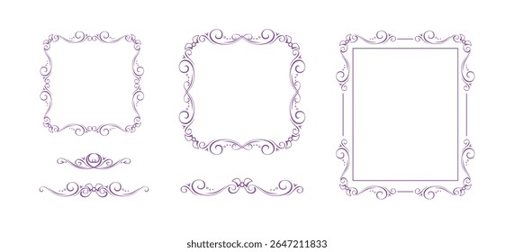 Ornate frames and matching text delimiters with bow ribbons. Elegant fully editable vignettes
