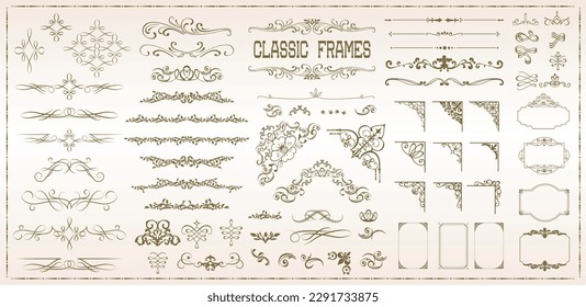 Ornate frames and scroll elements. Decorative border. Vintage ornamental frame, vector decorate.