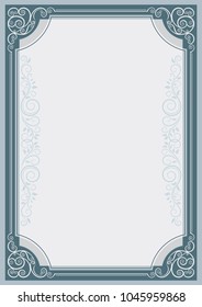 Ornate framework. A4 page size. Template for certificate, diploma, announcement, label, card.