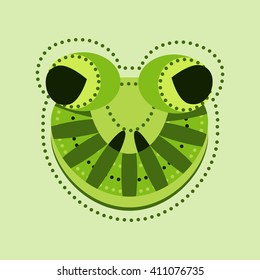 Ornate frog head. Vector decorated  with geometrical elements, mascot animal, toad mask in tribal style